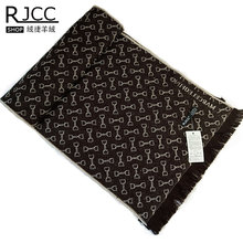RJCC批发秋冬新品欧美几何图案电脑提花商务送礼品全羊毛男士围巾