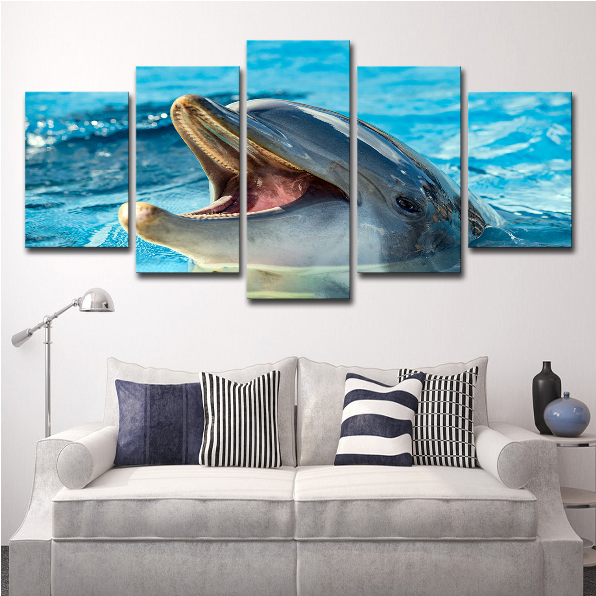 跨境lazada 跨境5块帆布艺术动物海豚玩画墙图片客厅现代装饰