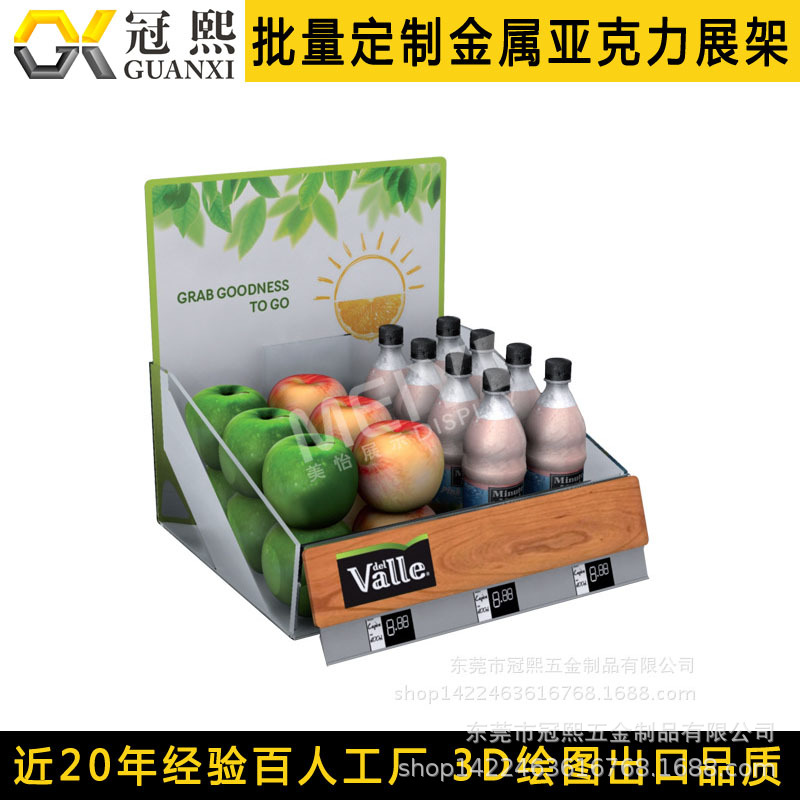 台式可拆装饮料展示架 铁质木头饮料陈列架 可乐果汁饮料货架工厂