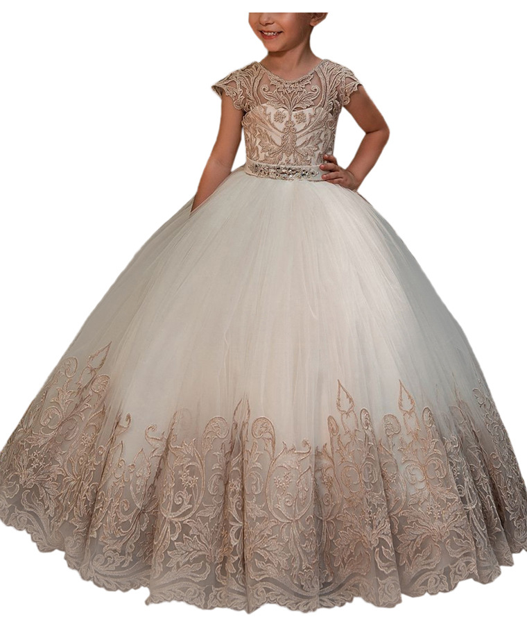 Blumenmädchen-Spitzenkleider für Kinder, Hochzeitskleider, Bühnenkleider, Geburtstagskleider, Prinzessinnenkleider, bauschige Bodenkleider für Kleinkinder (3-7 Jahre)_voghion.com