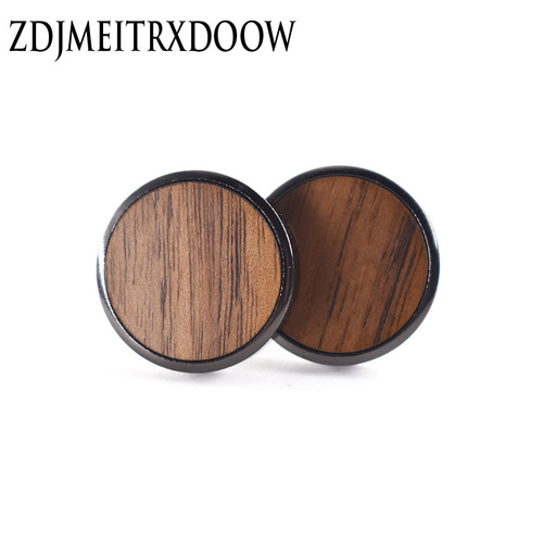 Wooden round cufflinks, high-end French-style, electroplated black, factory direct sales, accepts custom orders, 20MM