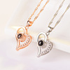 Douyin same style micro-carved projection pendant female 925 silver plated 100 languages I love you heart-shaped necklace