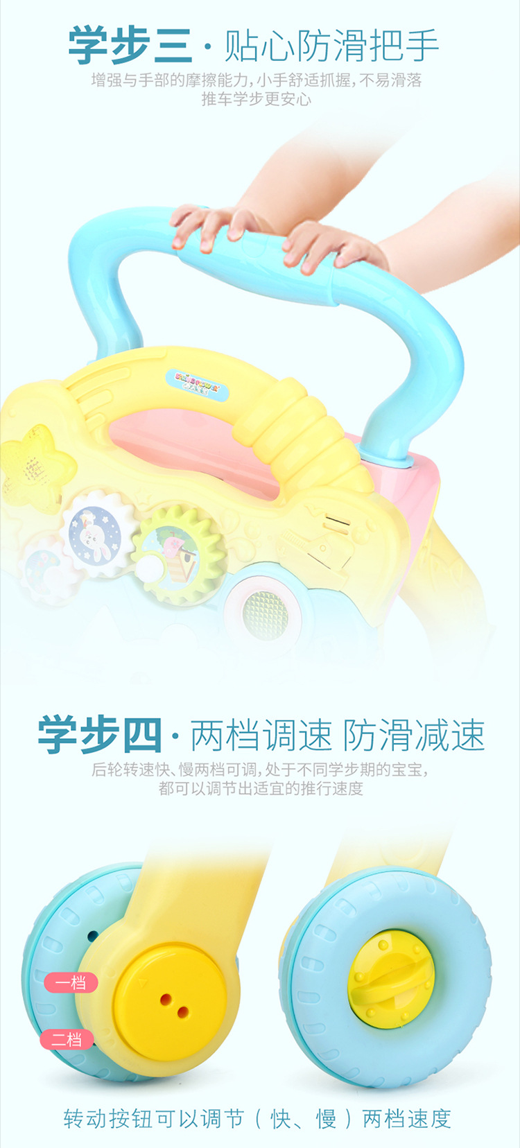 婴儿学步车手推车多功能防侧翻6-7-18月男女宝宝可调速音乐助步车详情图20