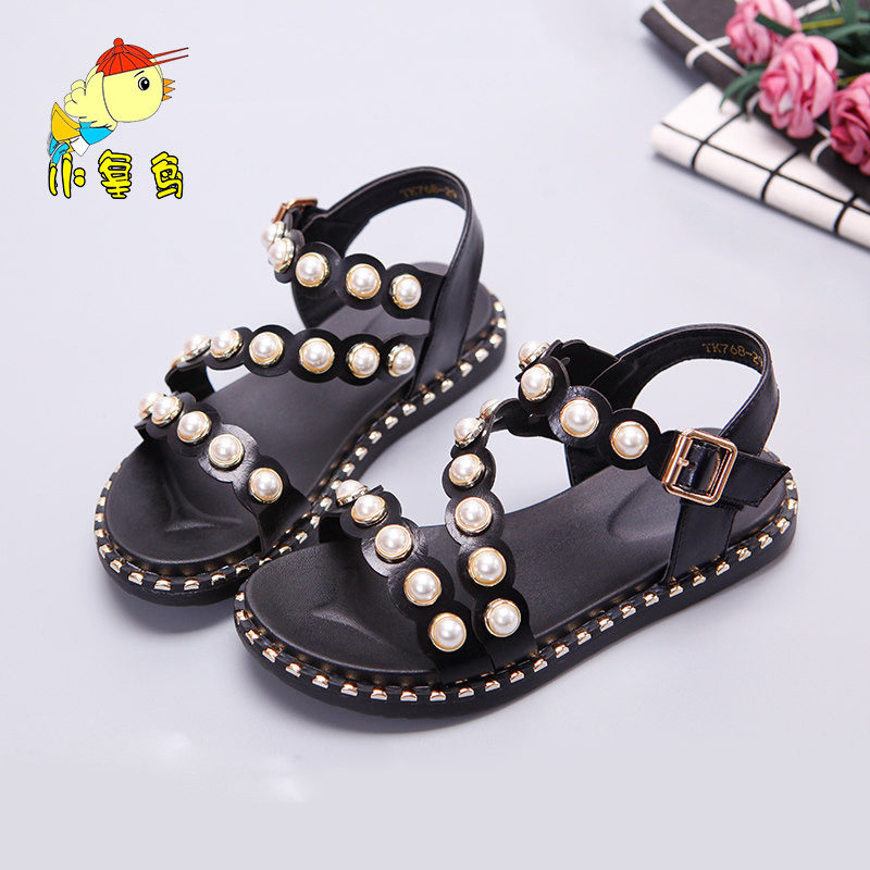 children Flat bottom Sandals 2019 new pattern summer Korean Edition Little girl Princess shoes CUHK Pearl soft sole Single shoes