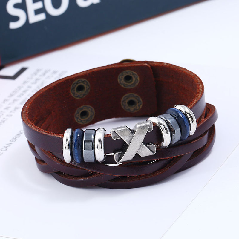 Menu0027s Bracelet Alloy Wide Leather Genuine Leather Jewelry Simple Fashion Jewellery