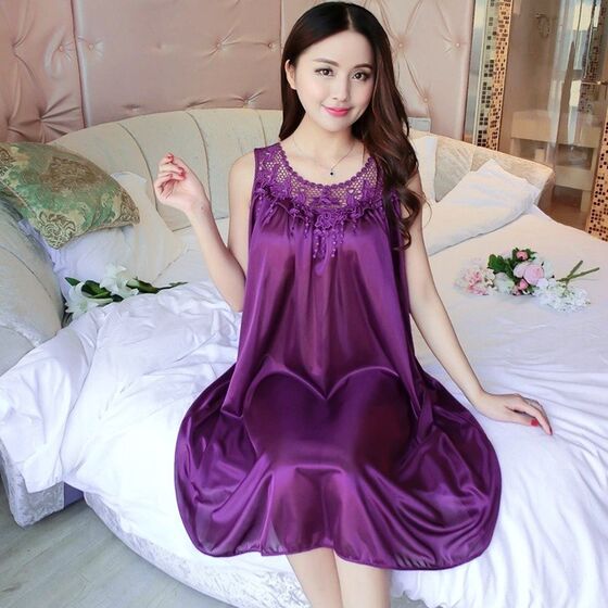Summer lace two-piece Ice Silk pajamas strap nightdress women's cute home thin chubby girl loose plus size