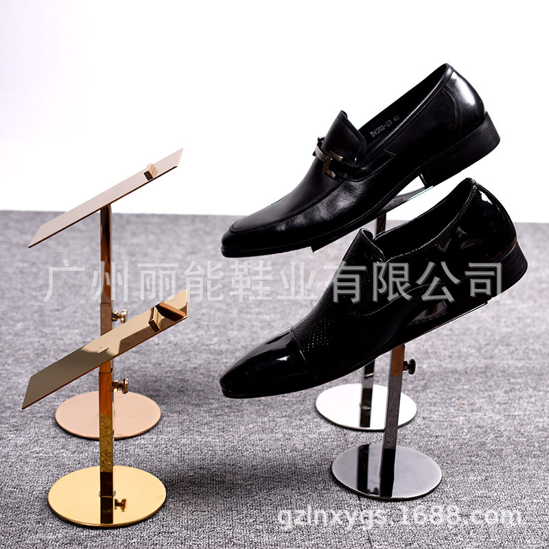 供应不锈钢大圆底展示架鞋托架可调节款鞋子橱窗陈列道具