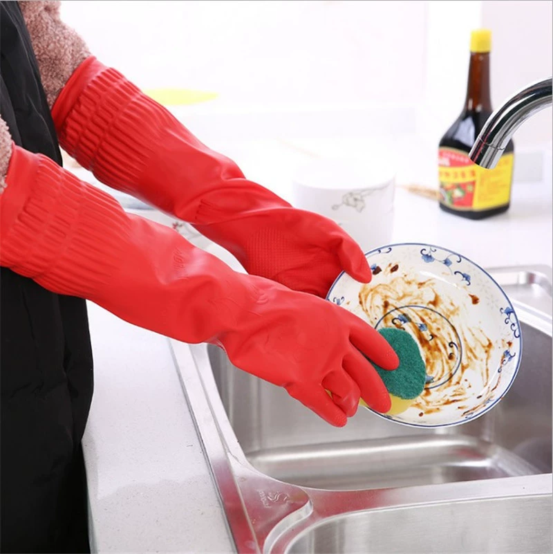 Эластичные улучшенные хозяйственные перчатки для кухни, красные