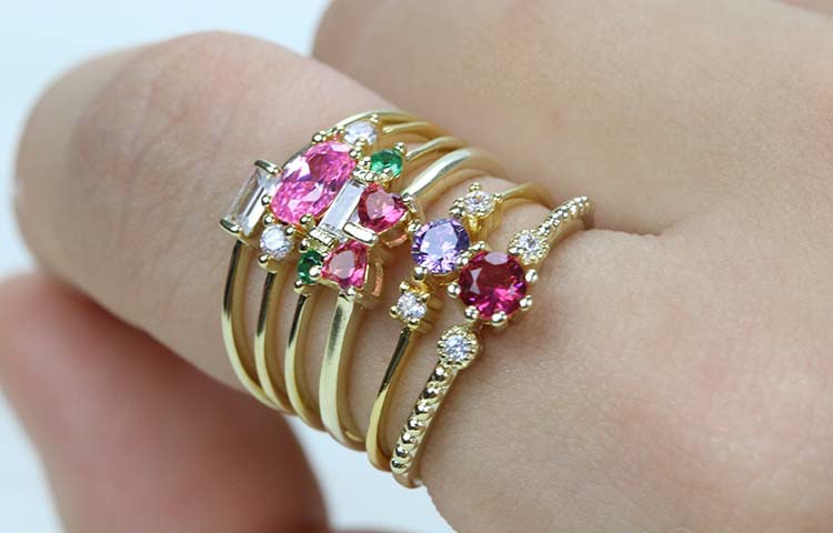 Casual Letter Copper Inlay Zircon Rings 1 Piece