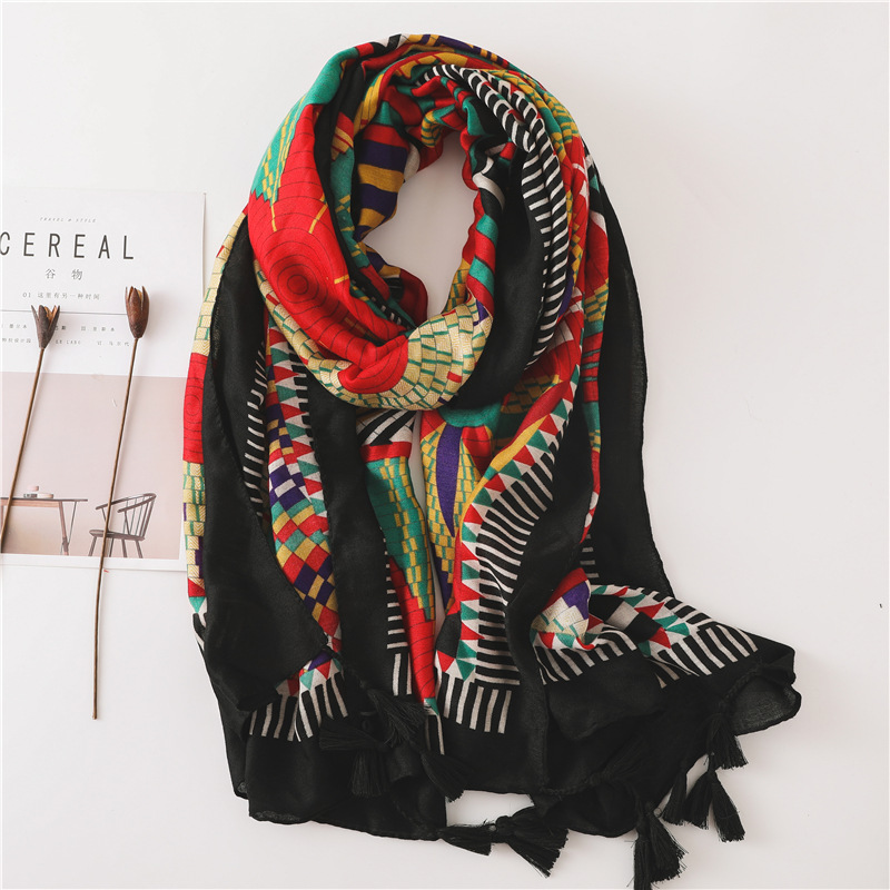 Sun Shawl Women Summer National Style Cotton And Linen Silk Scarf Printing Tassel Tulle Travel Beach Towel Sunshade Scarf display picture 66