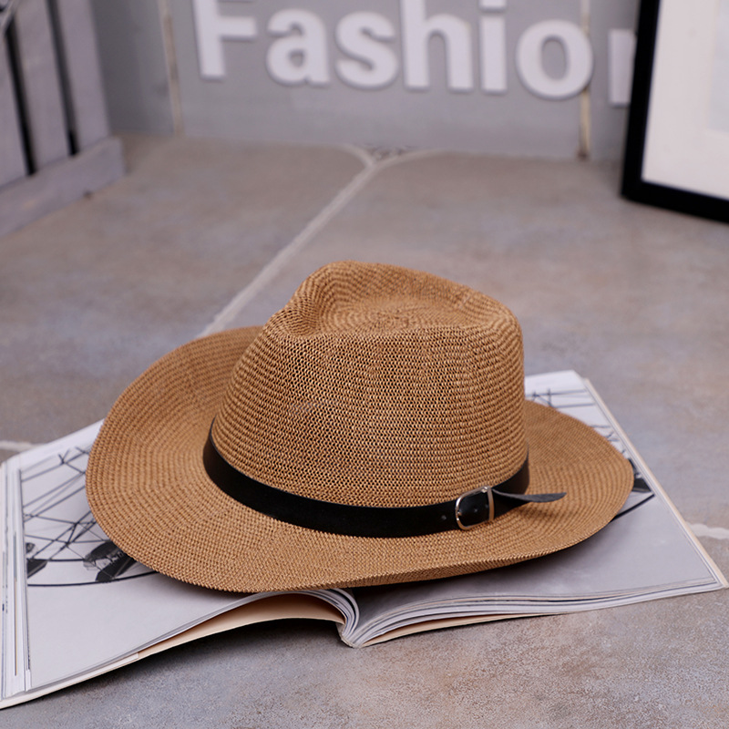 Sombrero de verano para hombres vaqueros occidentales sombrero de sombrero de sombrero de paja protector solar Amazon venta caliente un cabello