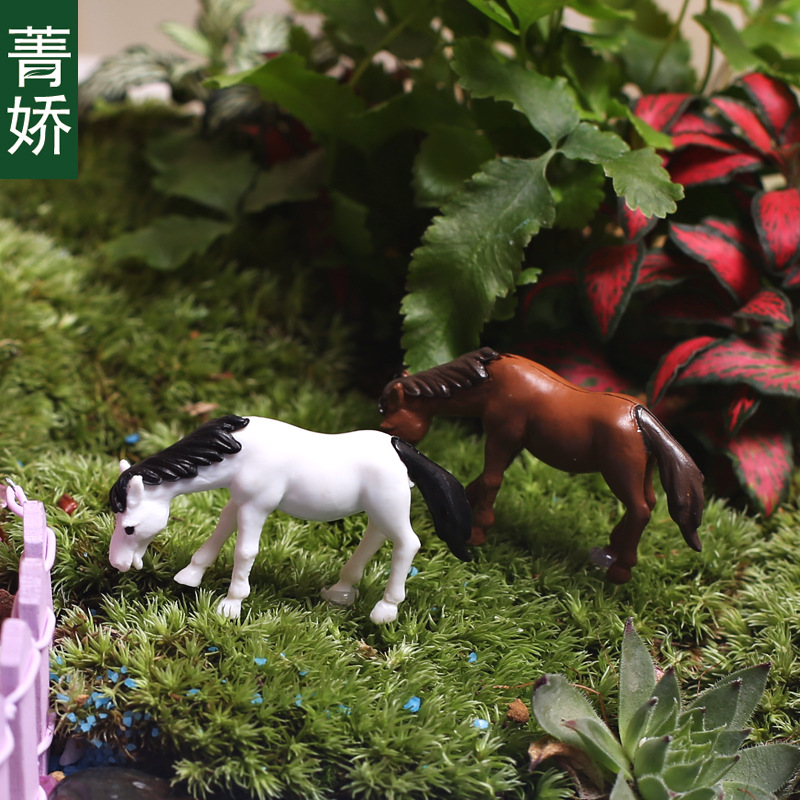 苔藓微景觀裝飾擺件 仿真迷妳 駿馬 小馬PVC公仔手辦多肉玩偶