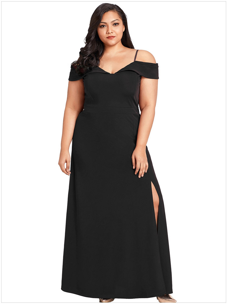 sling strapless slit long plus size dress NSSI32894