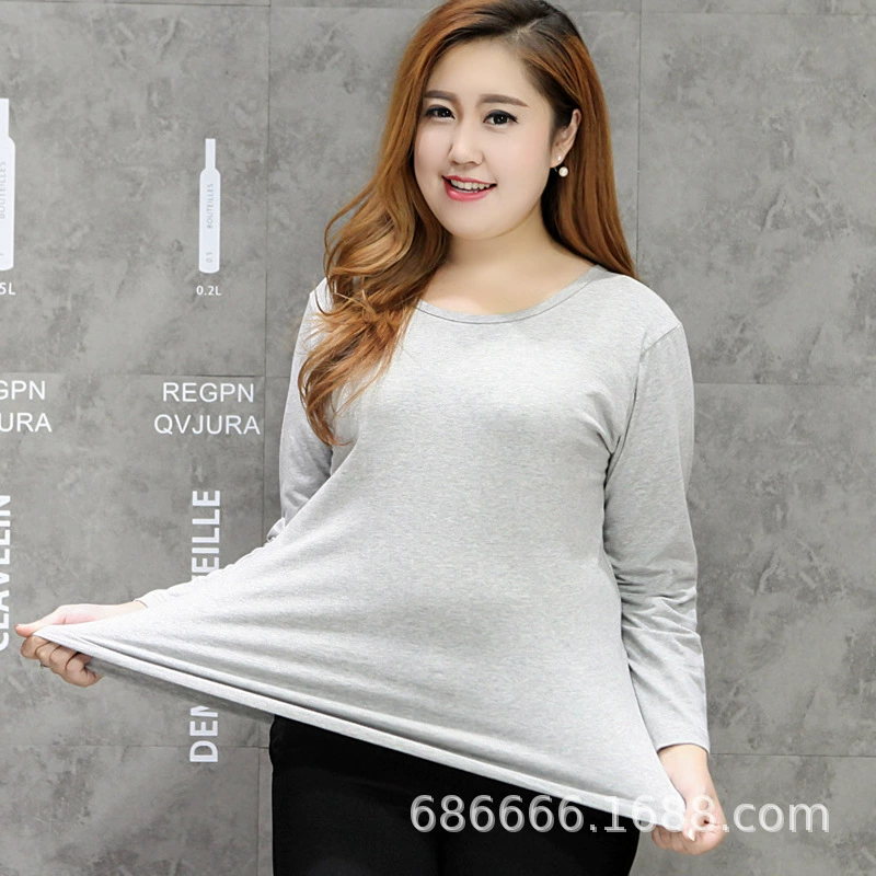 Хлопковая футболка больших размеров с длинными рукавами на весну и лето-осень, новая рубашка с длинными рукавами для женщин