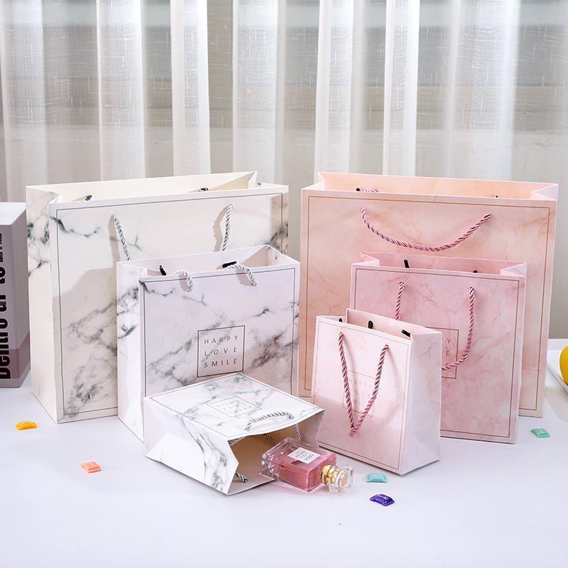 批发白卡纸袋定做简约大理石纹礼品袋时尚纸质袋子高档拎带手提袋