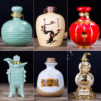 景德镇酒瓶陶瓷泡酒坛子陶瓷白酒壶酒罐镀金磨砂空酒瓶5斤厂家