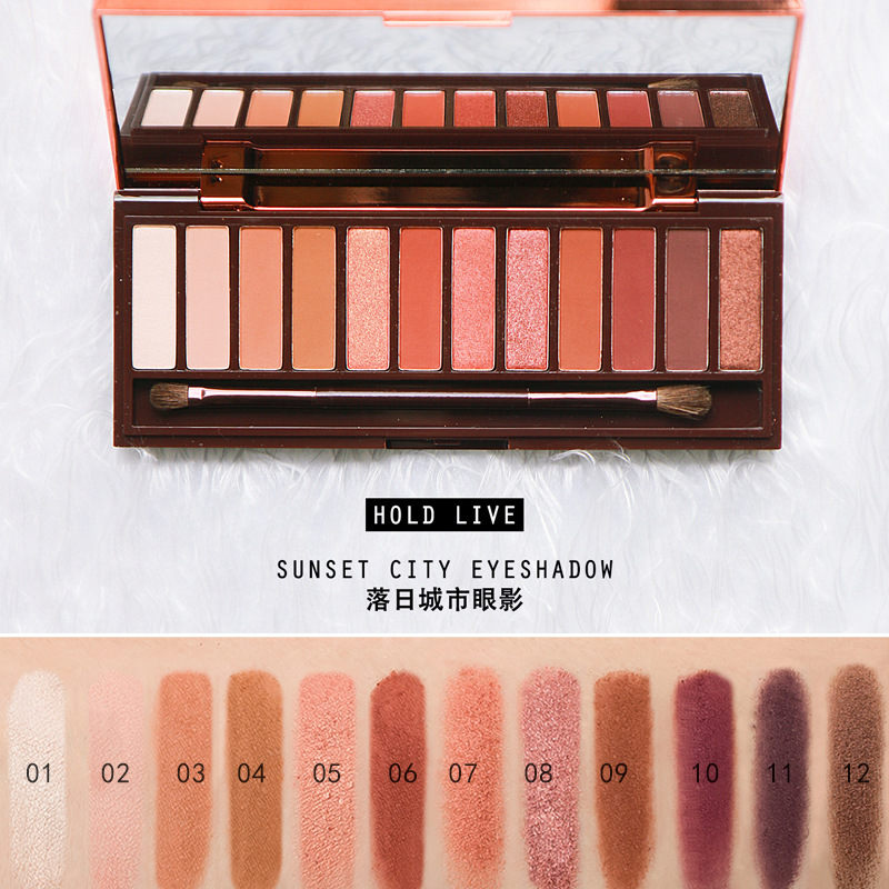 HOLD LIVE日落城市眼影盘 暖棕红大地干玫瑰色12色眼影 HL144