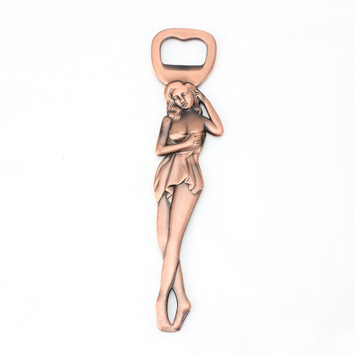 Retro Russian beauty brushed electroplated antique red copper bottle opener creative personalized metal beer opener pendant