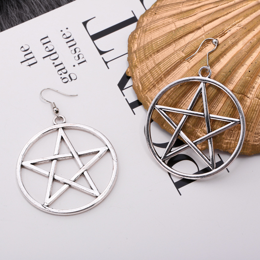 Fashion Trend Simple Exquisite Metal Circle Big Five-pointed Star Six-pointed Star Earrings Wholesale Nihaojewelry display picture 9