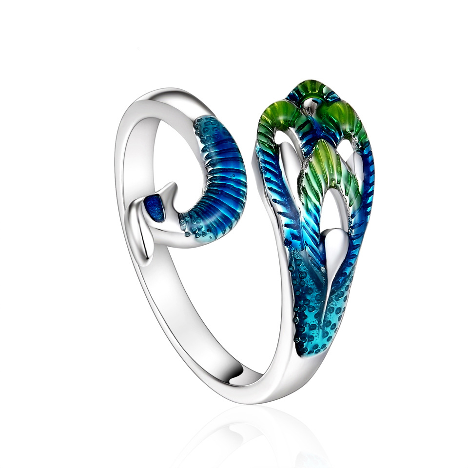 厂家定制 新款925纯银戒指女 名族风孔雀戒指 可调节 一件代发
