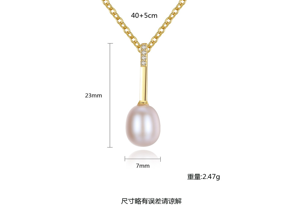 Collana in argento sterling S925 da donna con ciondolo in zircone 3A con micro perle d'acqua dolce da 7-8 mm_voghion.com