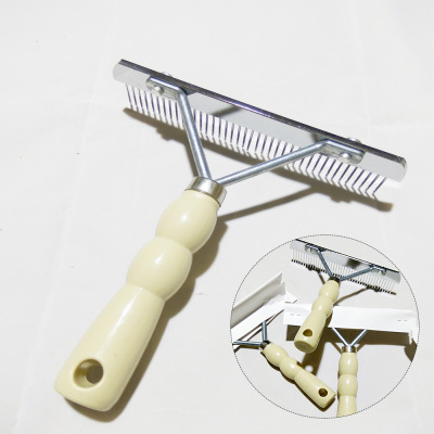 宠物钉耙梳不锈钢毛梳大犬仿木柄狗梳子大耙子开结梳狗清洁梳