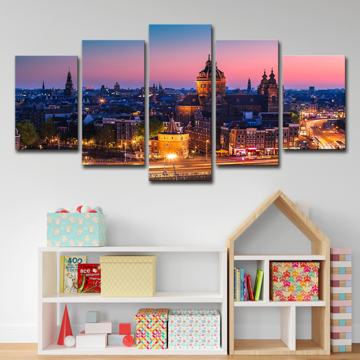 Transfronterizo deseo AE5 piezas Londres vista nocturna pintura ciudad arquitectura Fotos decoración del hogar sala de estar arte de la pared