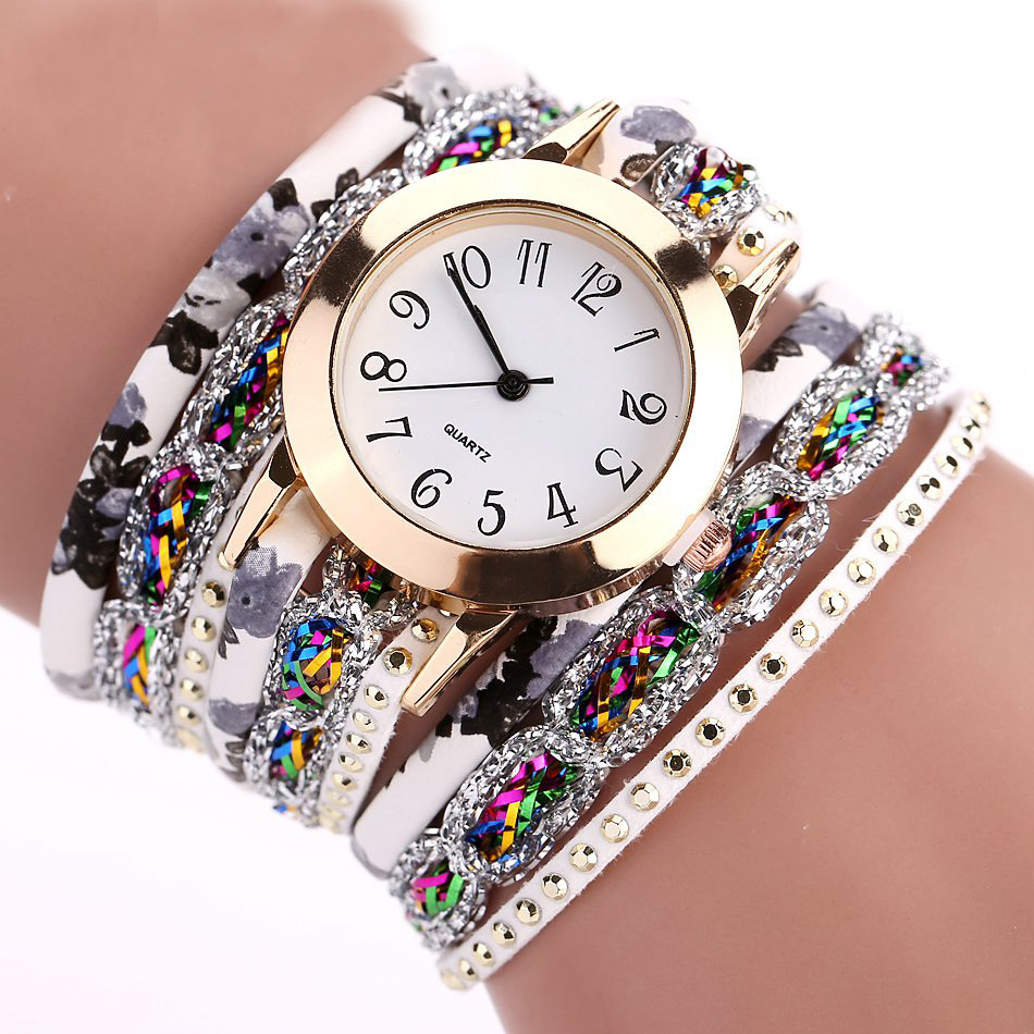 Watch color woven floral bracelet watch fashion printed woven diamond ladies circle watch factory direct
