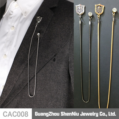 CAC008韩国原创英伦马甲链高档蛇纹链条胸针男金属盾牌潮流徽章