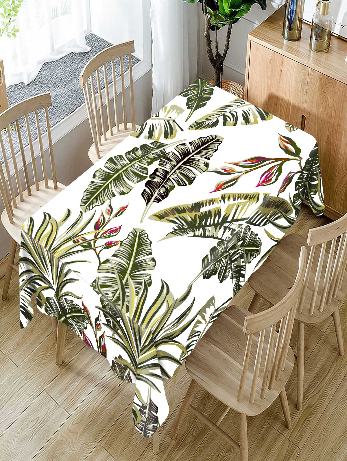 跨境电商 新款个性热带绿色植物数码印花涤纶桌布跨境电商货源