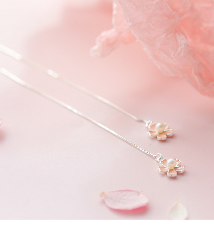 Pendientes de plata esterlina s925 pendientes de perlas de estilo coreano pendientes de flores frescas pendientes de moda de flores para mujer