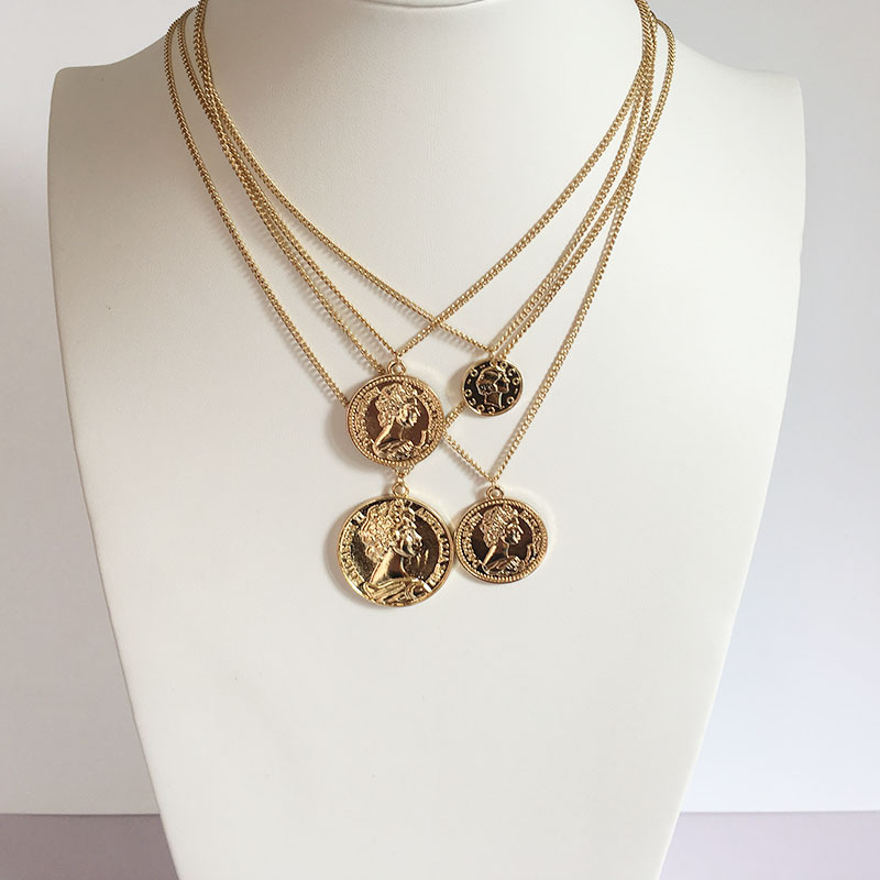 Fashion Retro Double Coin Roman Gold Coin Cross Necklace display picture 8