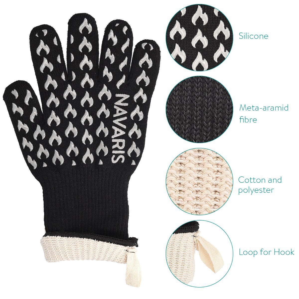 凌厉黑色芳纶烧烤手套BBQ手套耐高温手套双层耐高温BBQ烤箱手套