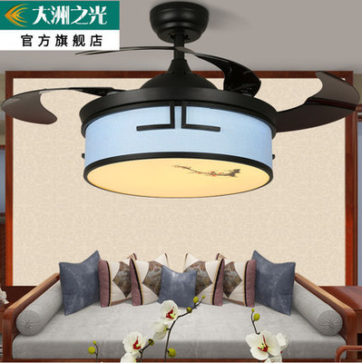 New Chinese style Fan light Ceiling fan lamp invisible a living room bedroom Restaurant Chinese style atmosphere To fake something antique Double control household Mute