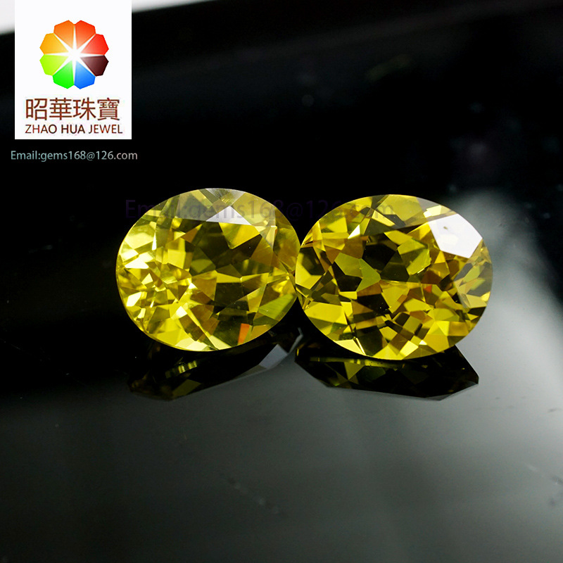 梧州合成宝石批发lemon 柠檬黄刚玉椭圆10 12 人工宝石 微商淘宝货源