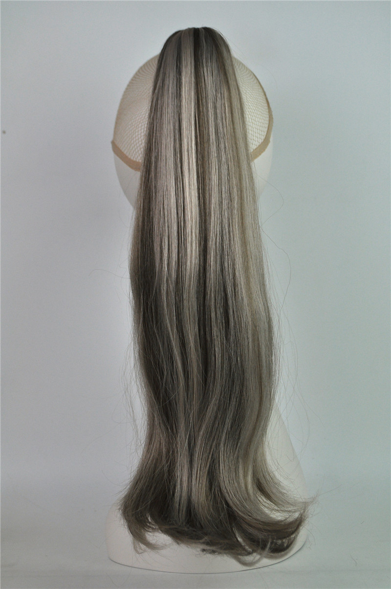 Peruca de comercio exterior media y larga peluca gris de abuela agarrar clip de caballo peluca de cabello