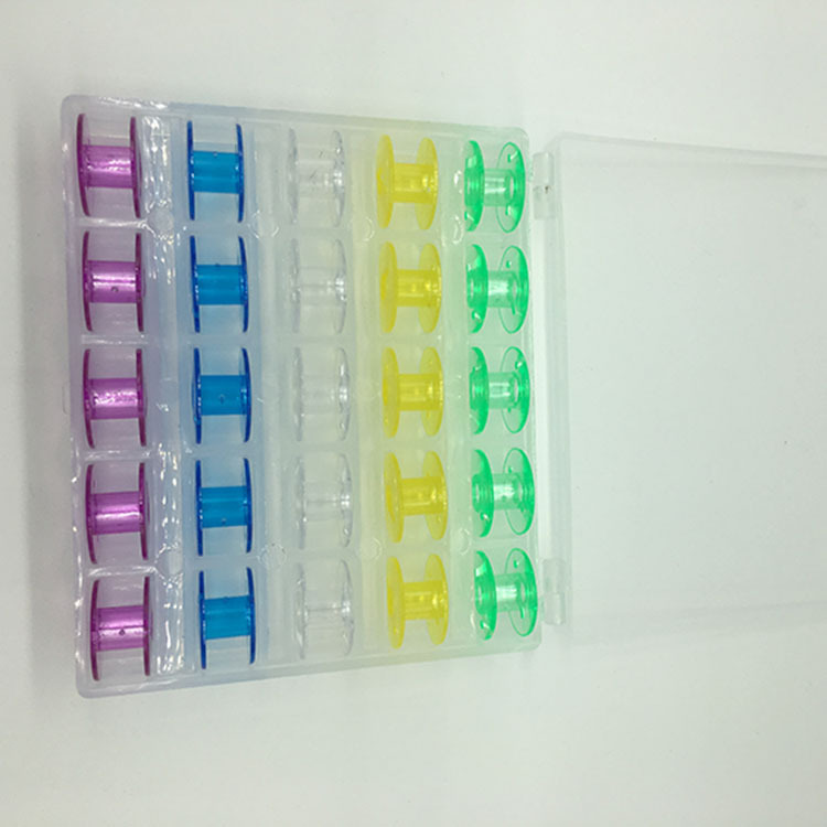 家用缝纫机梭芯透明彩色梭芯25个盒装通用空盒收纳卷线迷你卷轴