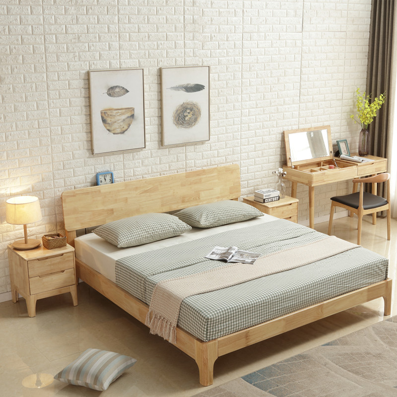 Nordic Database 1.5 m 1.8 mepisted rice Japanese Oak Apartment Rental Housing Double Bed Manufacturer