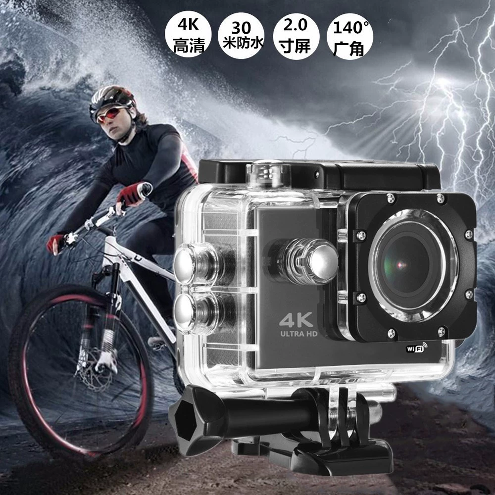 Камера спортивная 4K с Wi‑Fi, водонепроницаемость до 30 м, 2,0" ЖК‑экран, широкий угол 140°, время работы 90 мин
