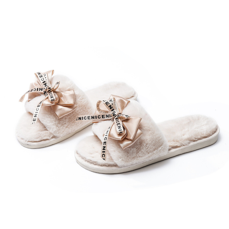 autumn and winter plush cute bow hair cotton slippers  NSPE10013