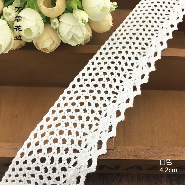 厂家直销4.2cm白色棉线涤棉线花边服装家纺工艺品等适用DIY辅料