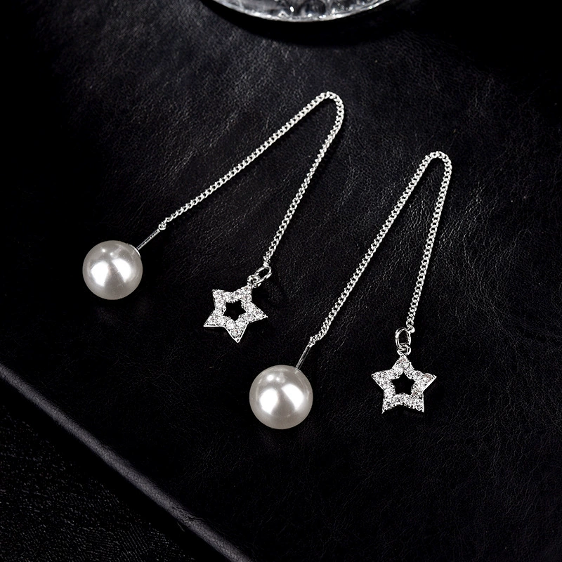 Серебряная игла, серьги, длинные гипоаллергенные цирконии с бантом и кисточками, образец 925 пробы серебра