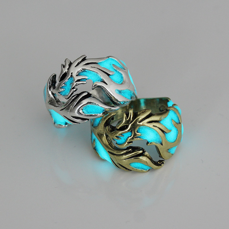vintage irregular hollow multi-color luminous dragon ring wholesale nihaojewelry