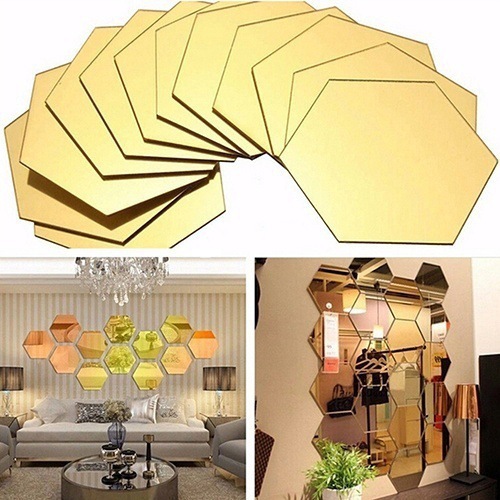 Hexagonal 3d Mirror Wall Stickers Restaurant Aisle Floor Personalized Decorative Mirror Stickers Living Room Background Wall
