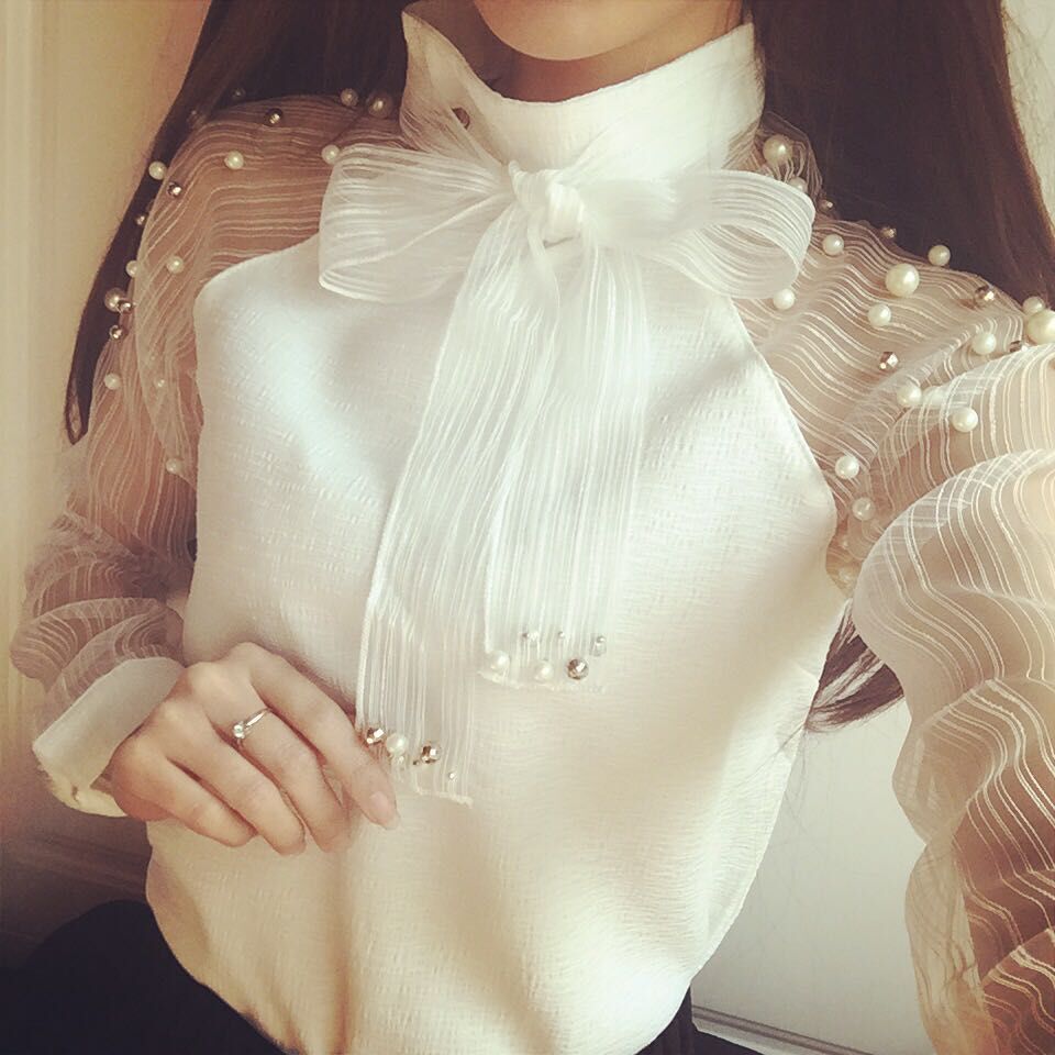 Elegant Pearl Chiffon Shirt NSYF18797
