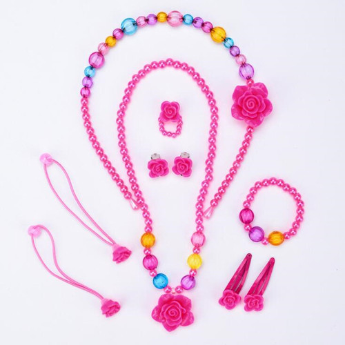 Children's Necklace Bracelet Set Girls Seven Piece Jewelry Wholesale Cartoon Bracelet Ring Earrings Headgear Set