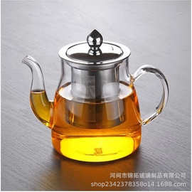供应钢漏玻璃花茶壶精品耐高温钢漏茶壶不锈钢过滤内胆泡高口茶壶