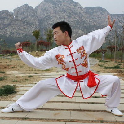 tai chi clothing kung fu uniforms Embroidered double dragon for adult kids performance costume zhentaifu martial arts costume boxing wing chun suit 