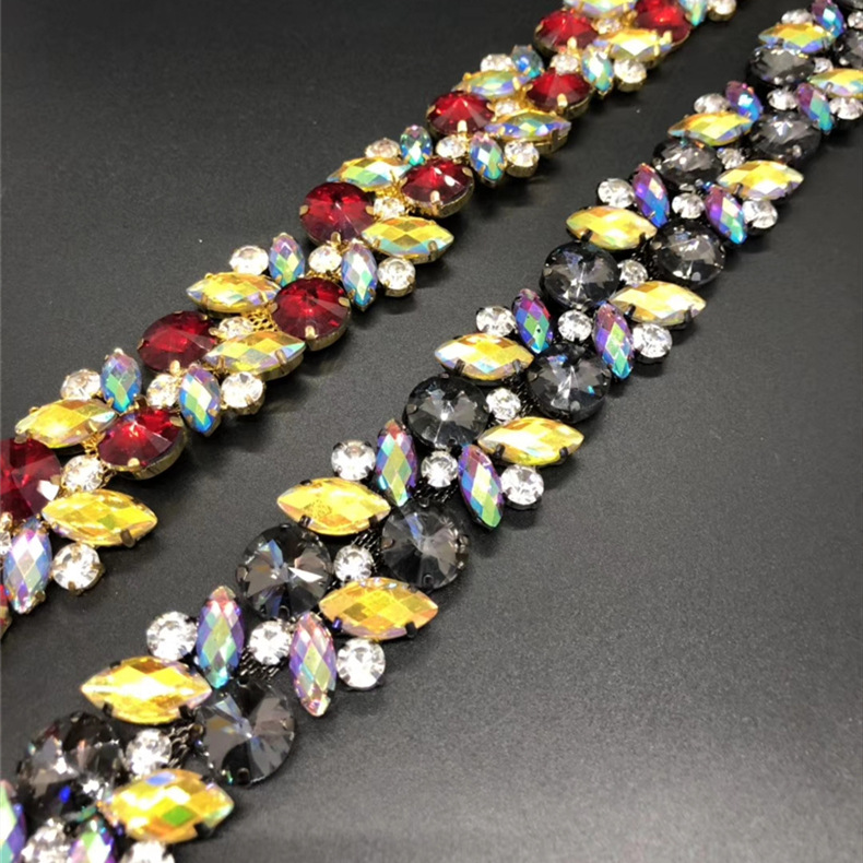 高档礼服旗袍泳装烧焊水钻珍珠链条 彩色玻璃钻石爪链 蝴蝶渔网链