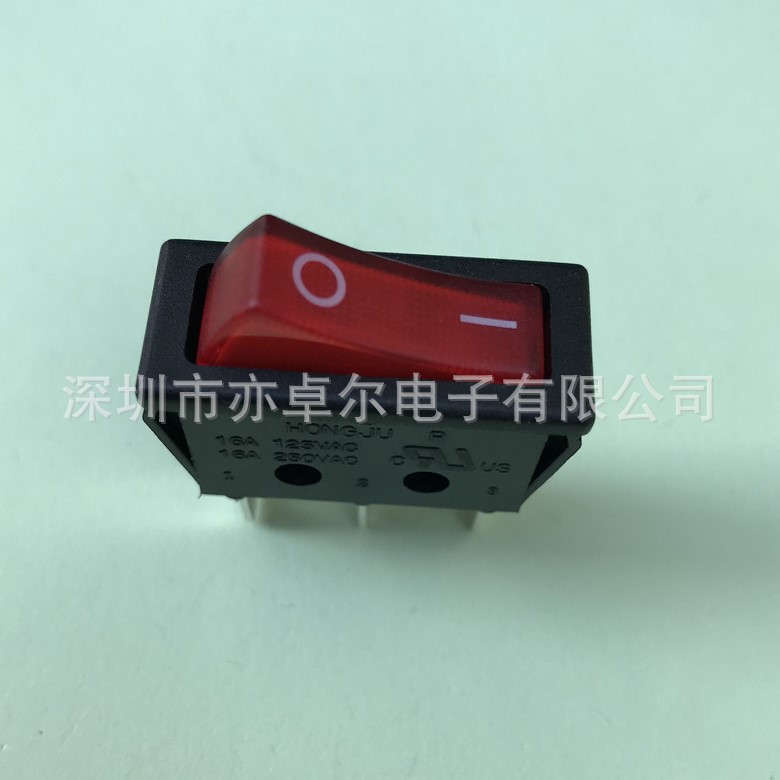 正品台湾HONGJU原装船型开关R-1-120-C5L-BR三脚红灯翘板开关